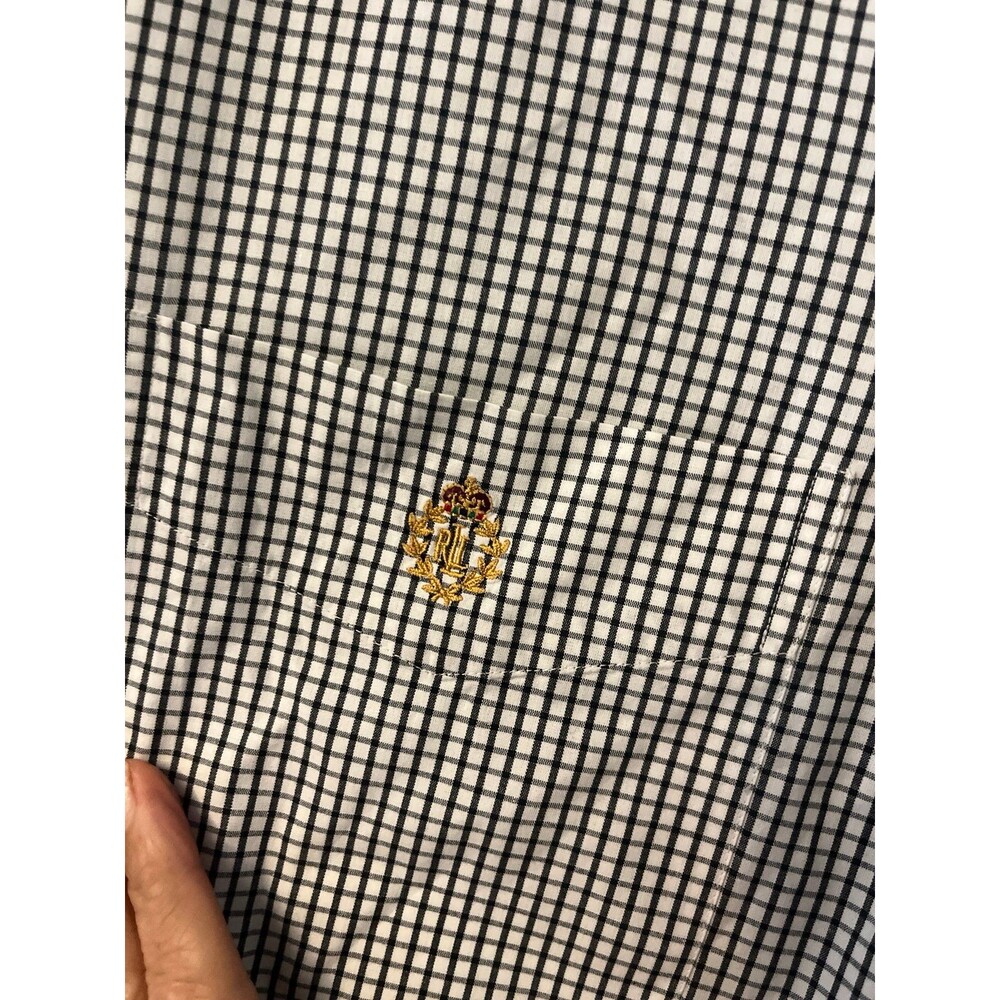 Ralph Lauren 100% Cotton Black & White check plaid Short Sleeve Shirt Button XL